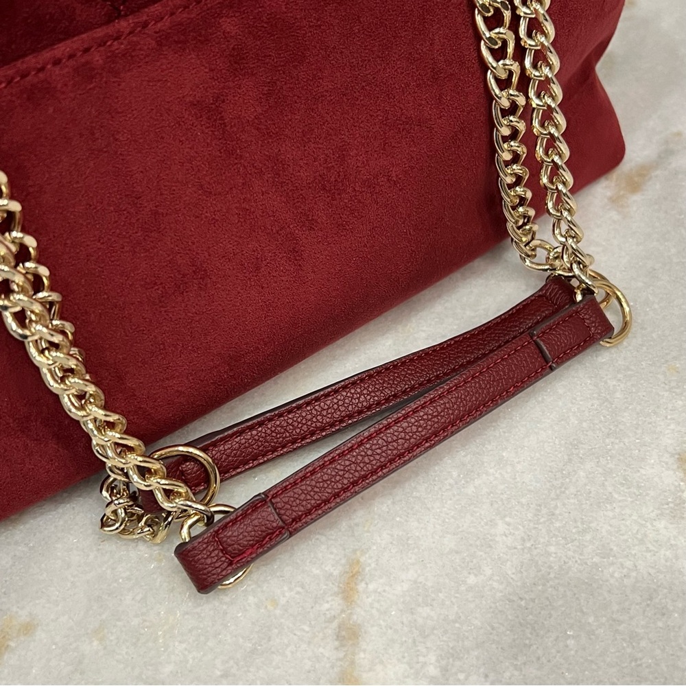 INC International Concepts Burgundy Velvet Ajae Quilted Crossbody/Should… - Picture 9 of 16